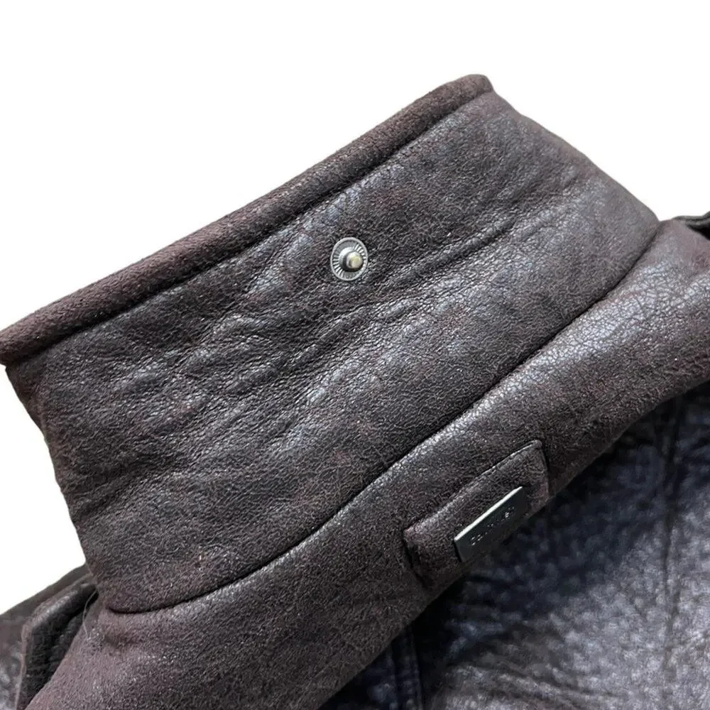 CALVIN Klein Mens Distressed Style Faux Suede Brown Moto Jacket Size Medium